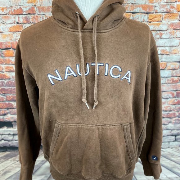 Nautica Brown Spell Out Logo Drawstring Hoodie M - Picture 4 of 5
